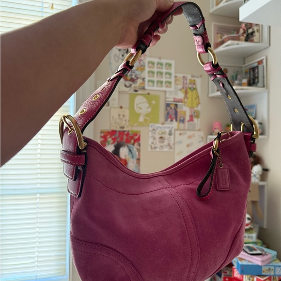 Coach Pink Suede Hobo Bag - Picture 4 of 10